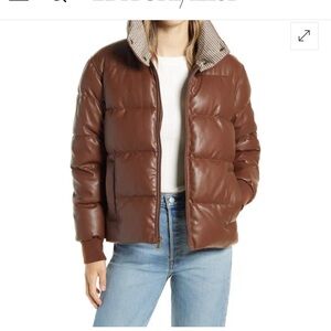 Sam Edelman Brown Faux Leather Puffer Jacket